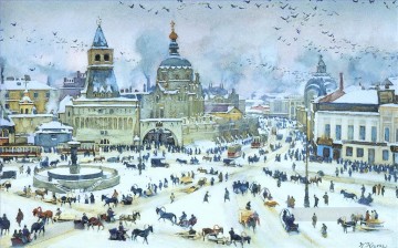 街並み Painting - 1905 年の冬のルビャンスカヤ広場 コンスタンティン ユオンの街並み 都市のシーン
